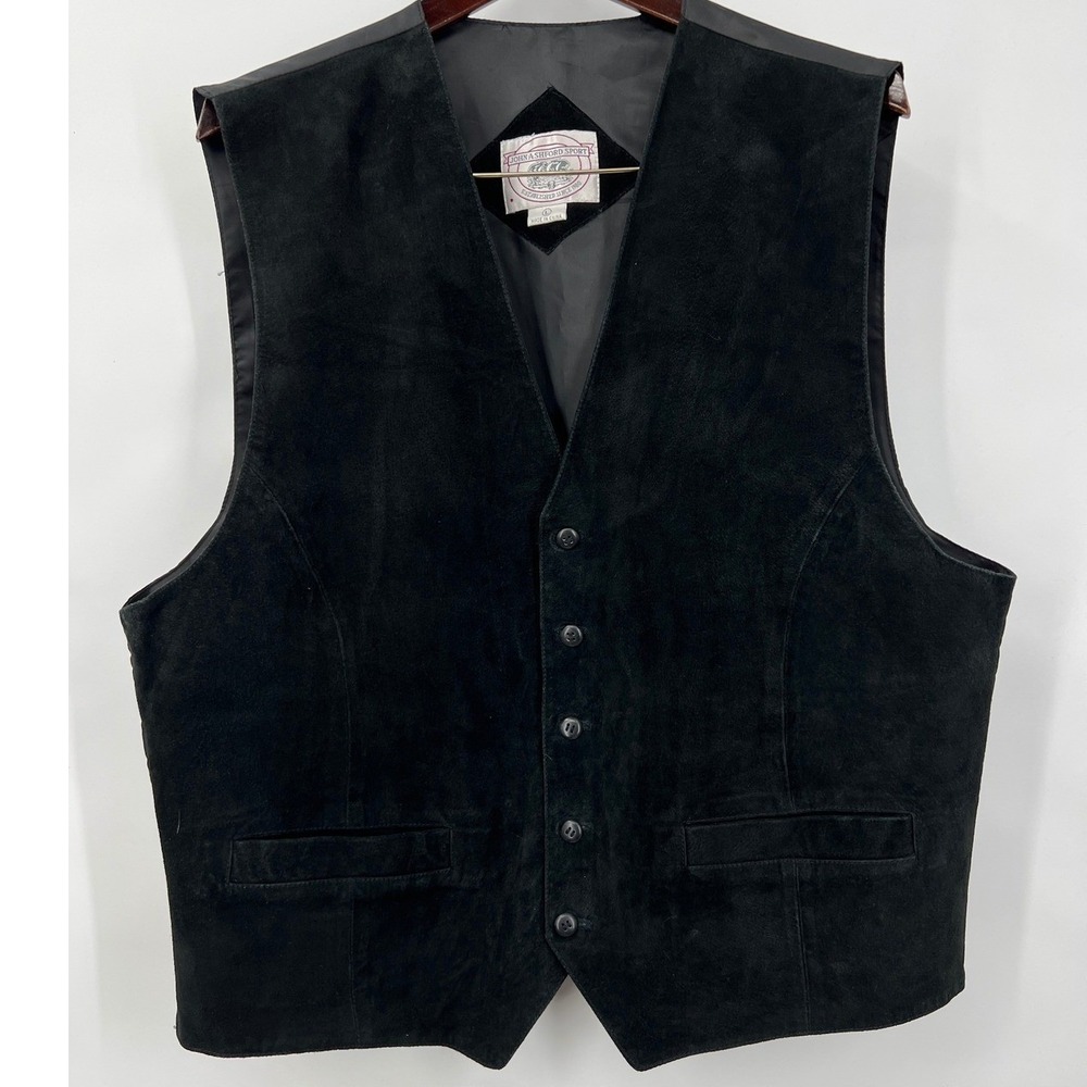 Mens L Black‎ Suede Button Up Vest Western Rodeo Cowboy